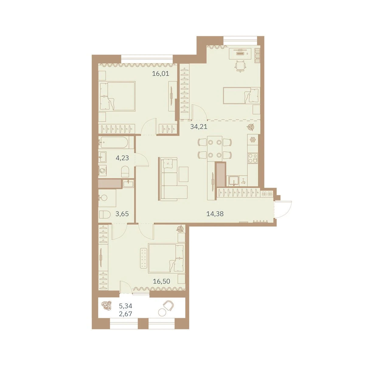 Планировка 2-комнатная 94,3 м² в клубном доме «Talento» — Клубный дом Talento