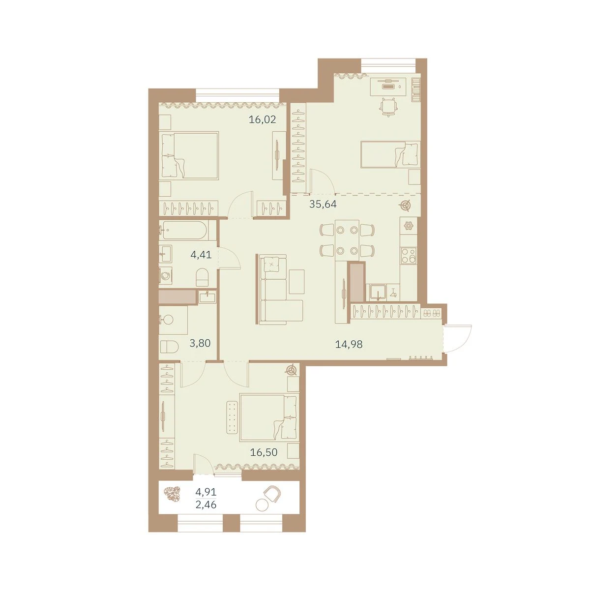 Планировка 2-комнатная 94,6 м² в клубном доме «Talento» — Клубный дом Talento
