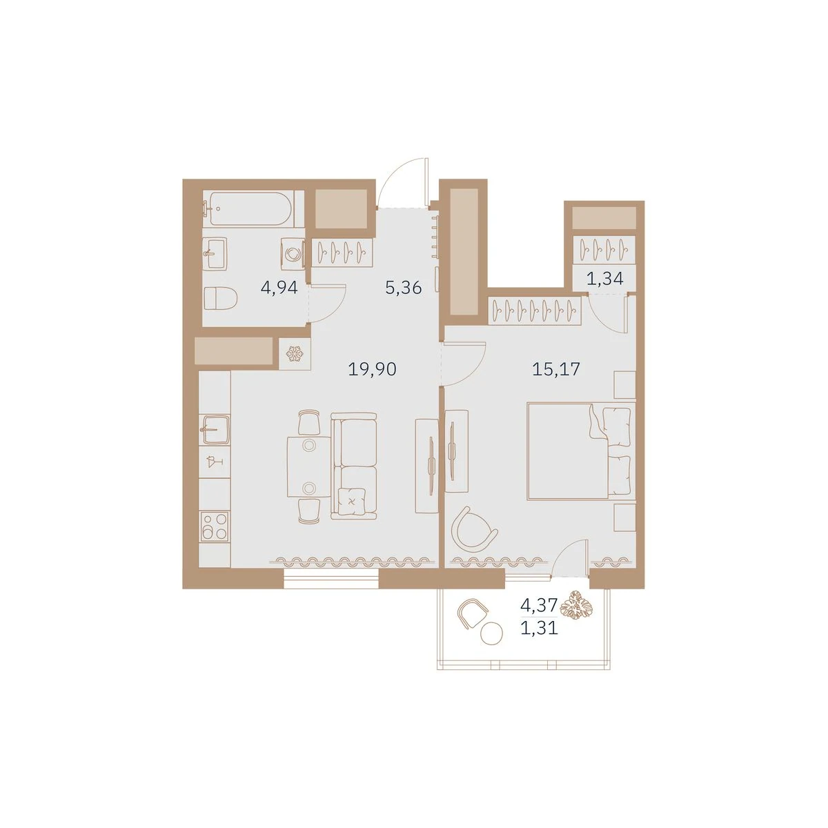 Планировка 1-комнатная 47 м² в клубном доме «Talento» — Клубный дом Talento