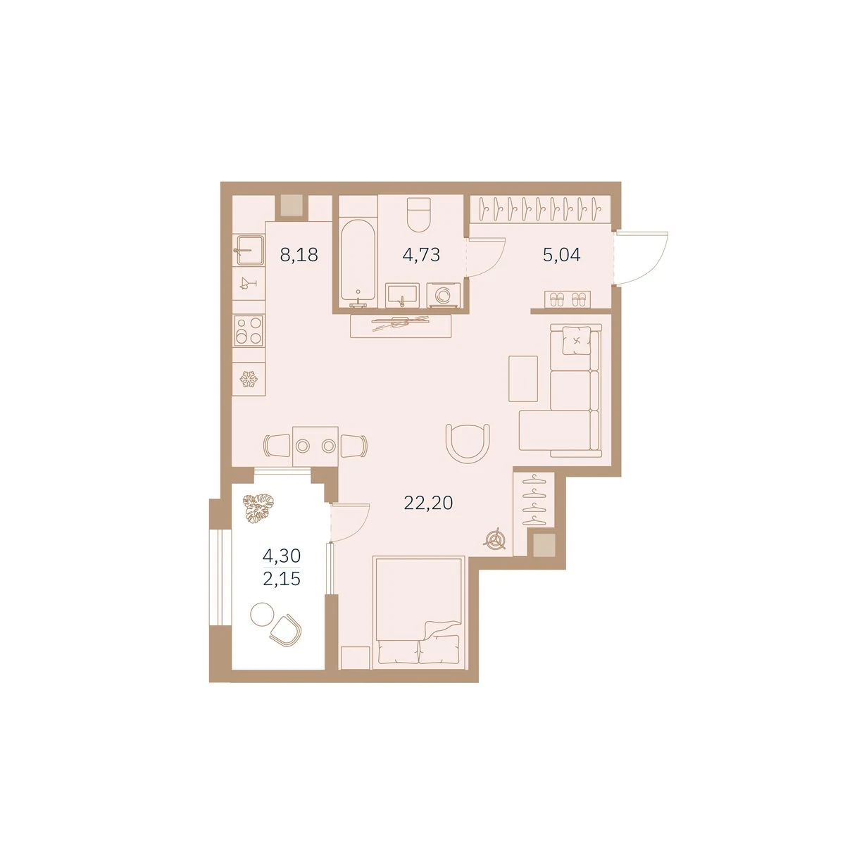 Планировка студия 43 м² в клубном доме «Talento» — Клубный дом Talento