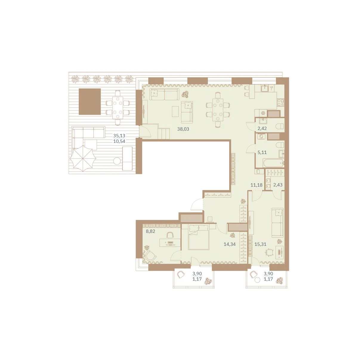 Планировка 3-комнатная 119,6 м² в клубном доме «Talento» — Клубный дом Talento