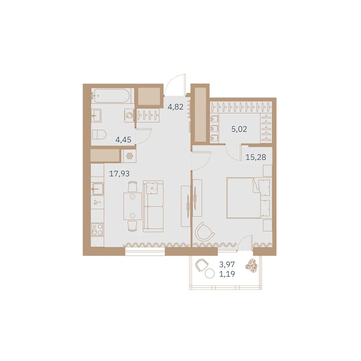 Планировка 1-комнатная 49,4 м² в клубном доме «Talento» — Клубный дом Talento