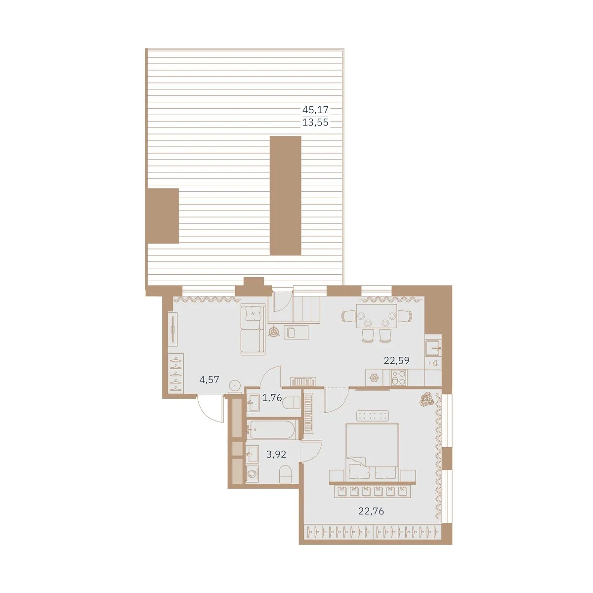Планировка 1-комнатная 72,8 м² в клубном доме «Talento» — Клубный дом Talento