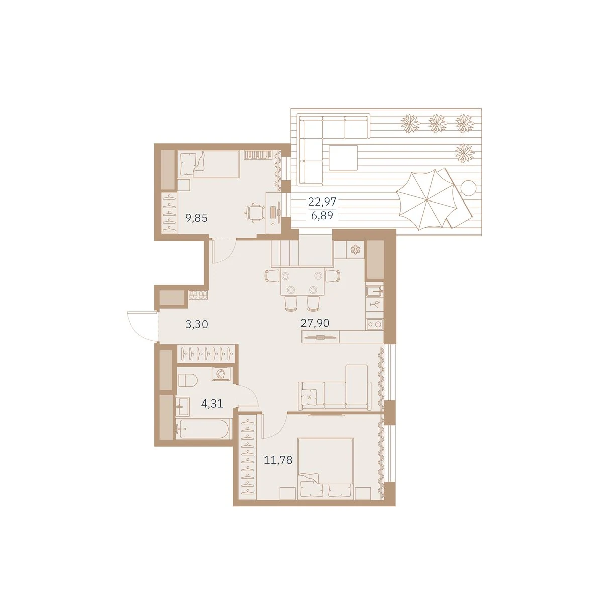 Планировка 2-комнатная 64,3 м² в клубном доме «Talento» — Клубный дом Talento