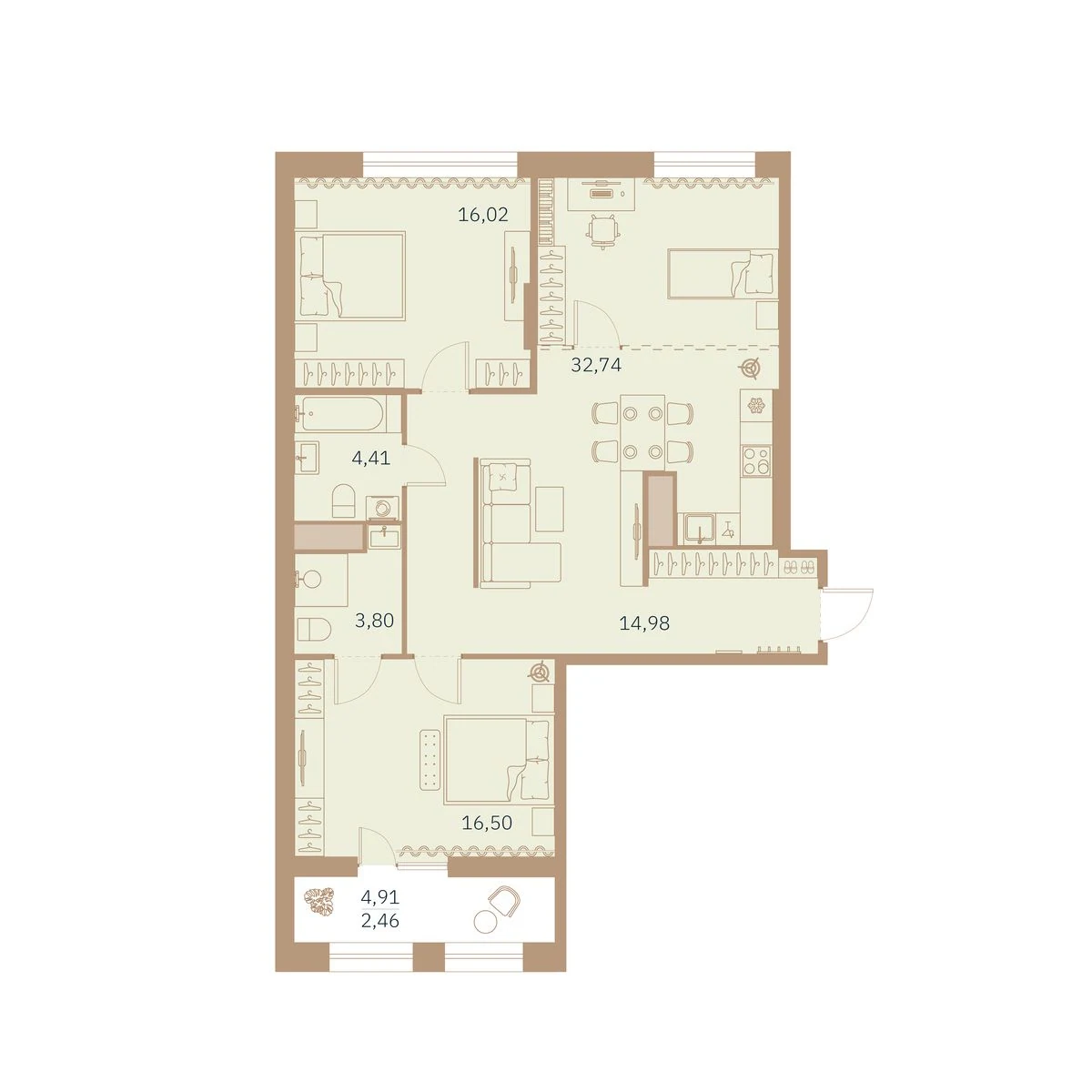 Планировка 2-комнатная 92,1 м² в клубном доме «Talento» — Клубный дом Talento