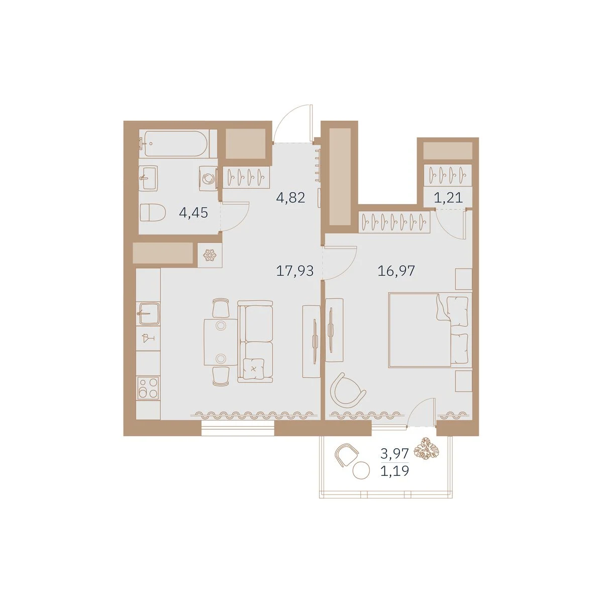 Планировка 1-комнатная 47 м² в клубном доме «Talento» — Клубный дом Talento