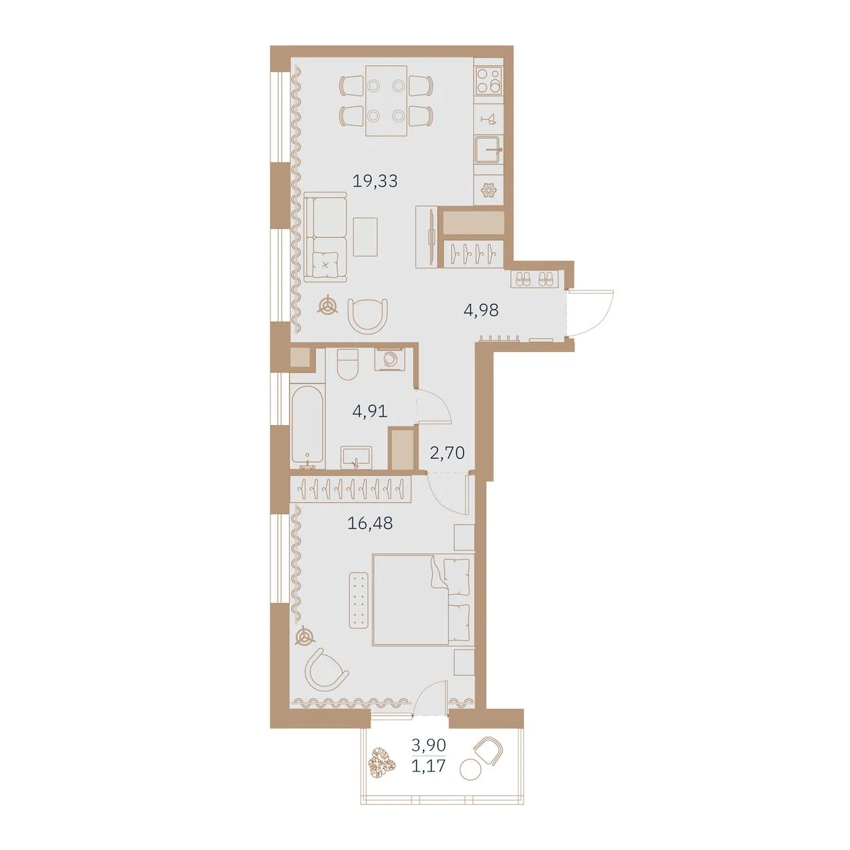 Планировка 1-комнатная 50,2 м² в клубном доме «Talento» — Клубный дом Talento