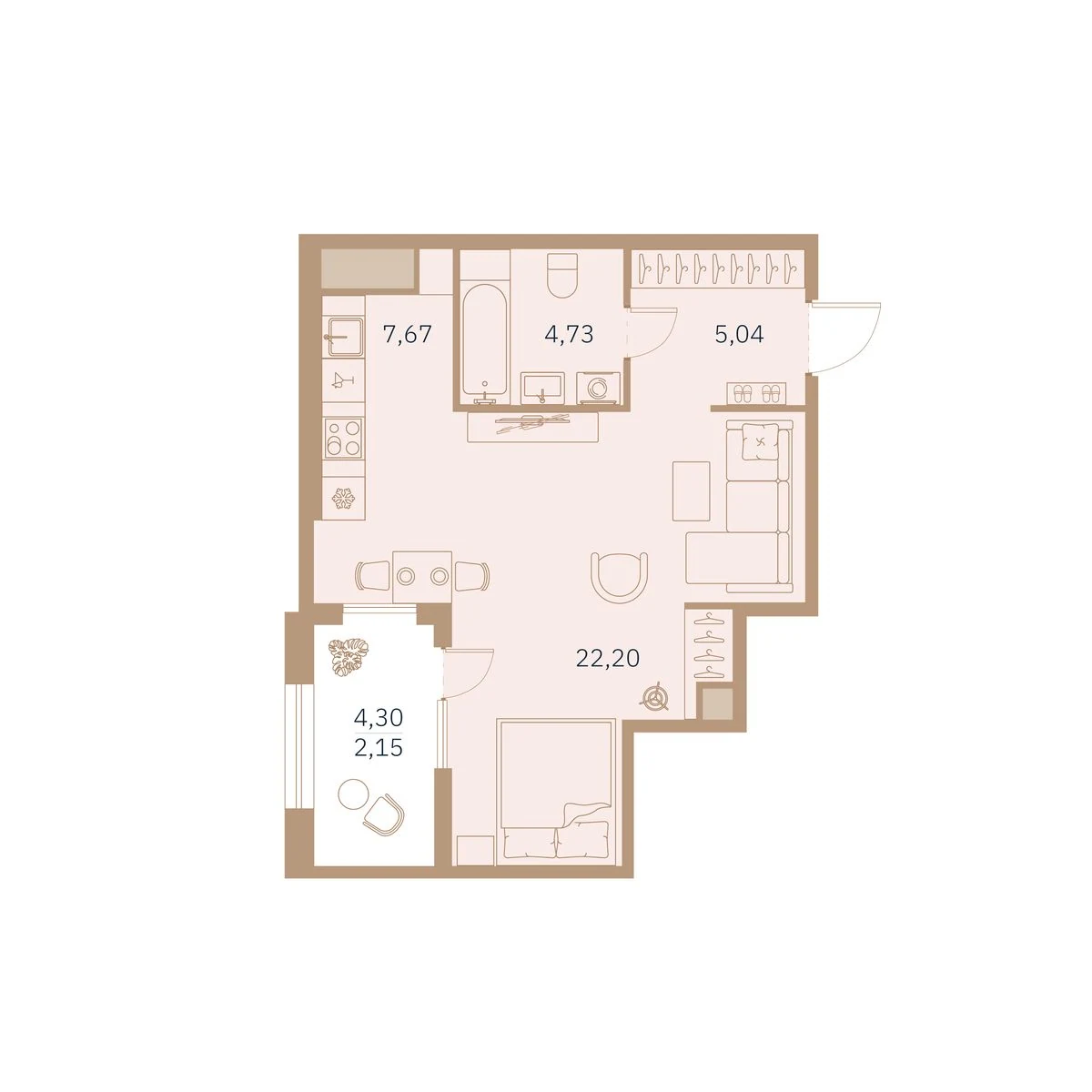Планировка студия 42,7 м² в клубном доме «Talento» — Клубный дом Talento