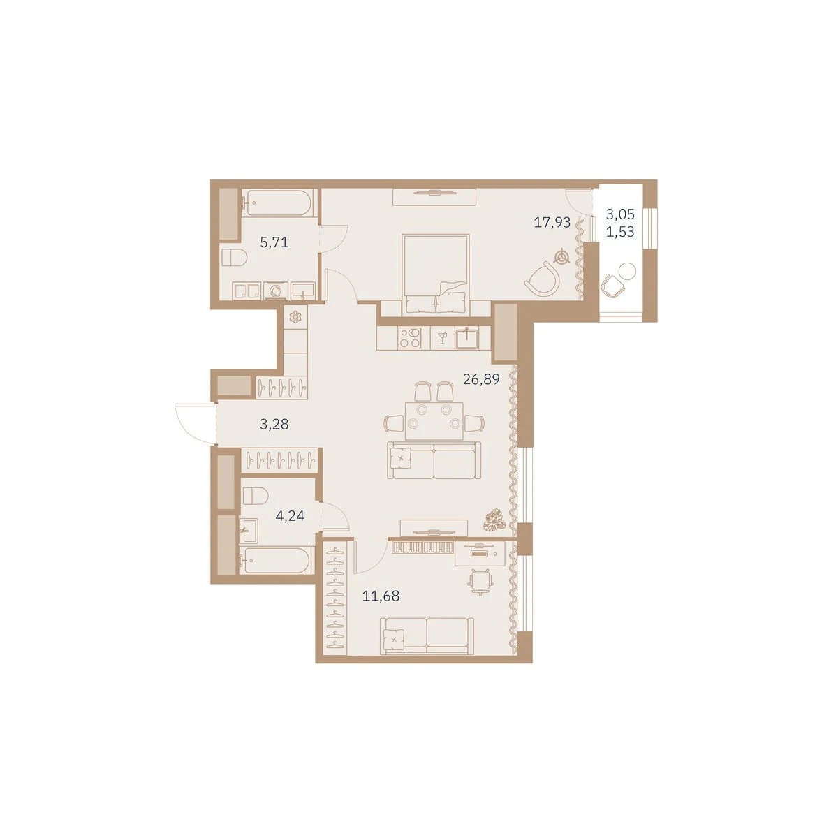 Планировка 2-комнатная 72,1 м² в клубном доме «Talento» — Клубный дом Talento
