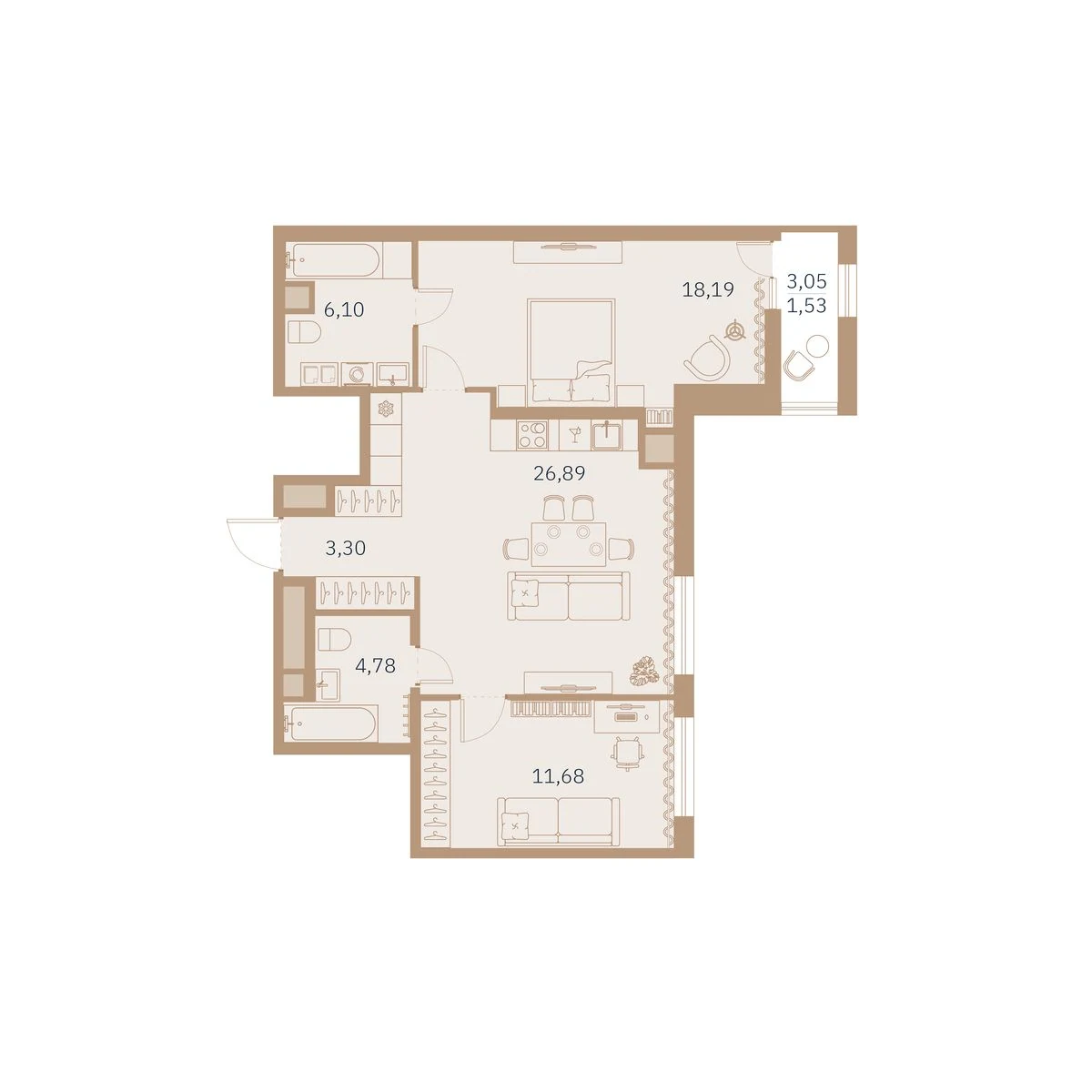 Планировка 2-комнатная 73,4 м² в клубном доме «Talento» — Клубный дом Talento